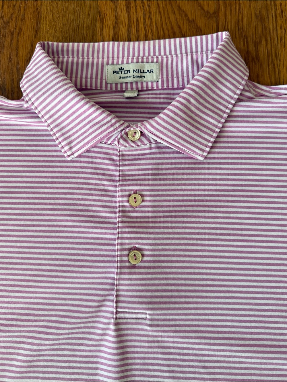Peter Millar Summer Comfort Polo Men’s L Light Purple White Striped Golf Shirt